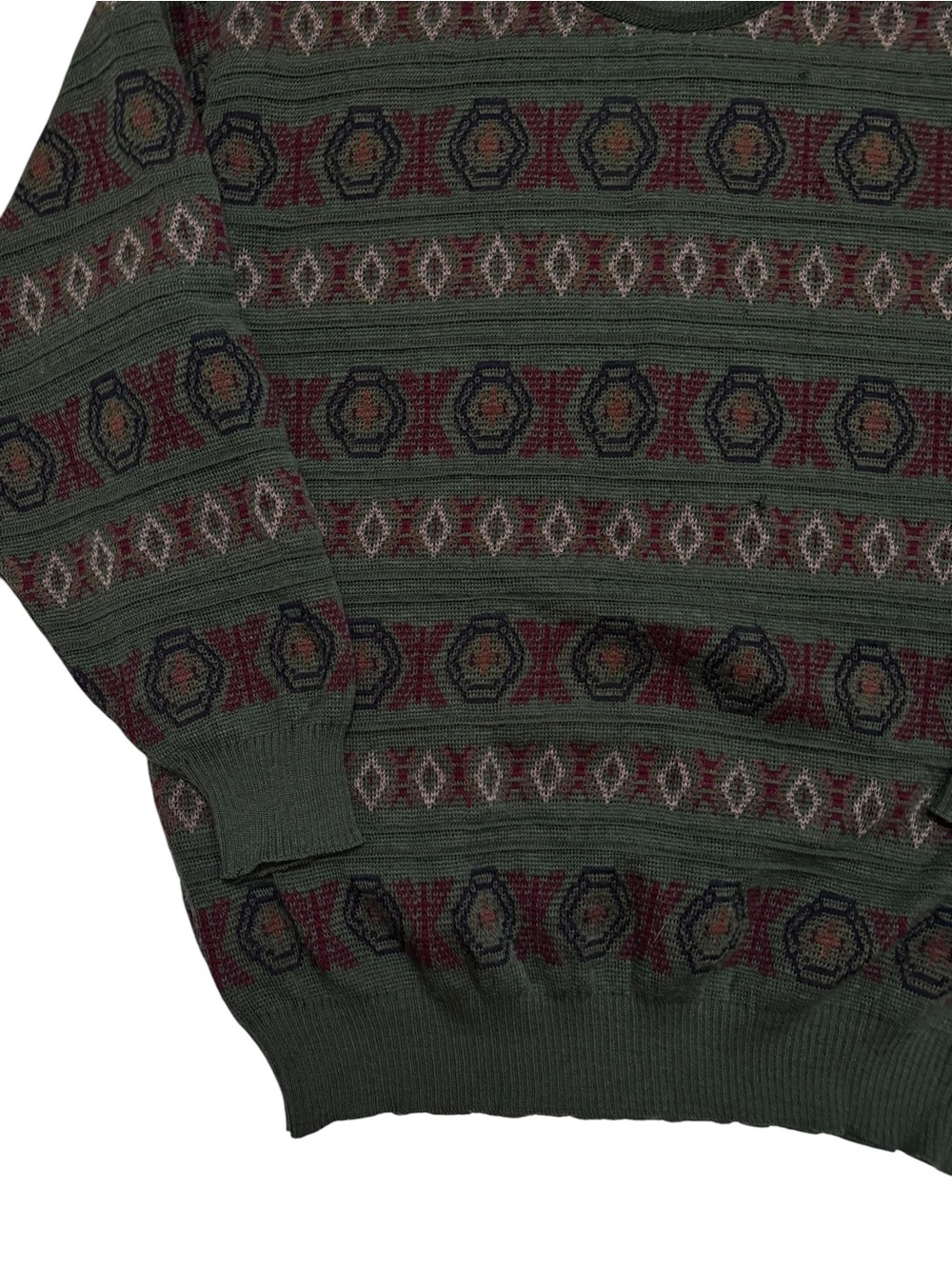 VINTAGE Grandpacore Macaire Geometric Knit Sweater Pure Wool Canada Sz Medium - Picture 3 of 8